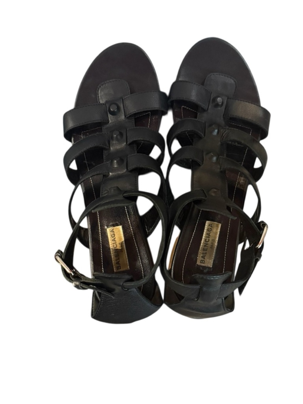 Balenciaga Arena Black Leather Gladiator Studded Multi-Strap Ankle Sandals - Picture 5 of 15